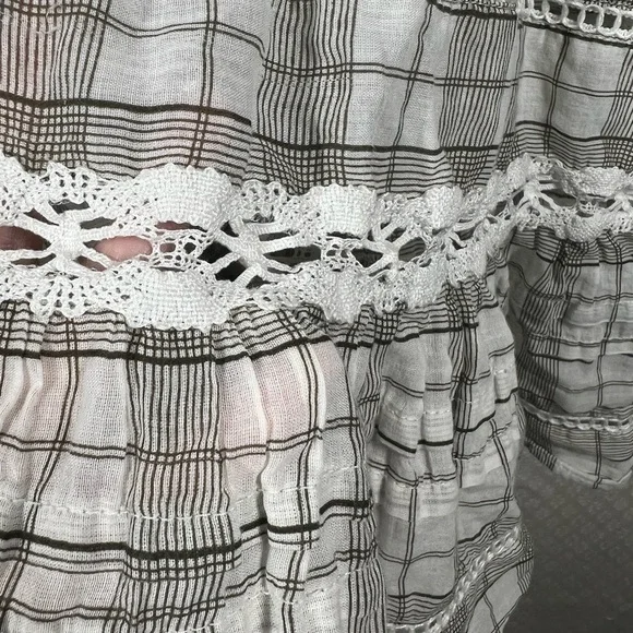 Free People White Grey Plaid Time Out Eyelet Tiered Tunic Top - Picture 6 of 8